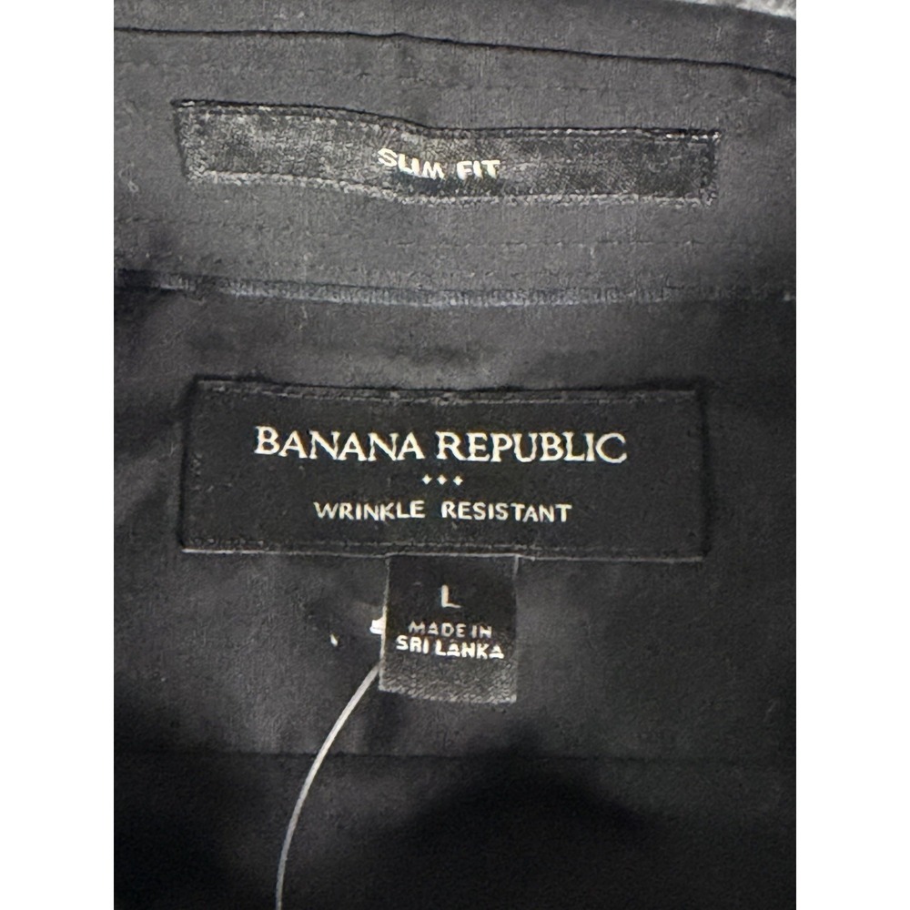 Banana Republic Men's Large Slim-Fit Wrinkle-Resistant Dress Shirt Black Stretch - Picture 4 of 9